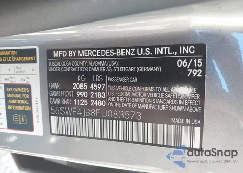 2015 Mercedes-Benz C 300 из США, поврежденный, VIN 55SWF4JB8FU083573